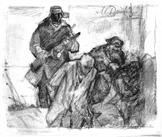 Шаг влево, шаг вправо... Трудармейцы под конвоем. Рис. М. Дистергефта.